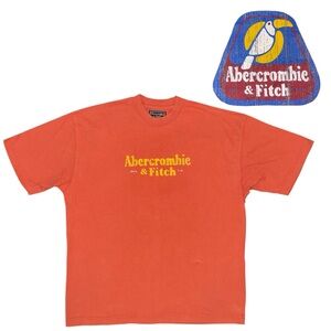 Vintage Abercrombie & Fitch T-Shirt Mens M Orange Toucan Graphic Beach Tee USA